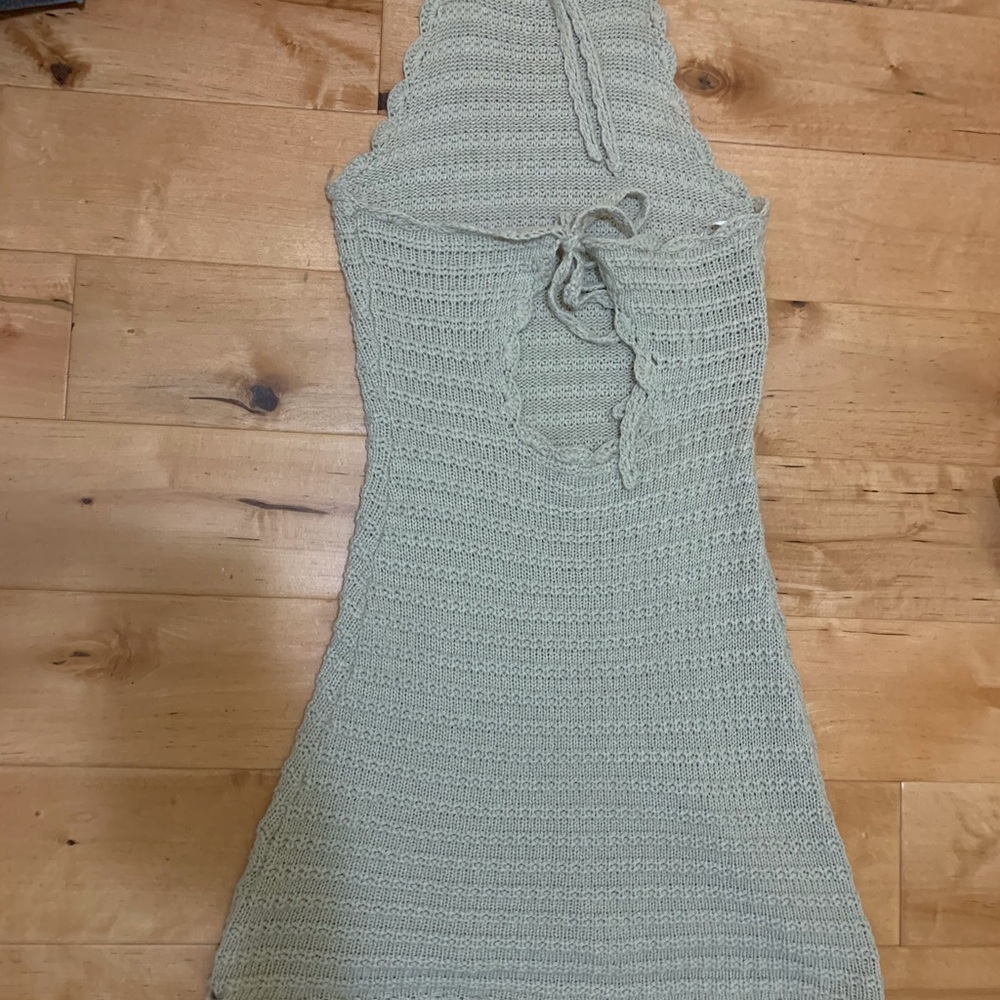 Crochet halter mini-dress